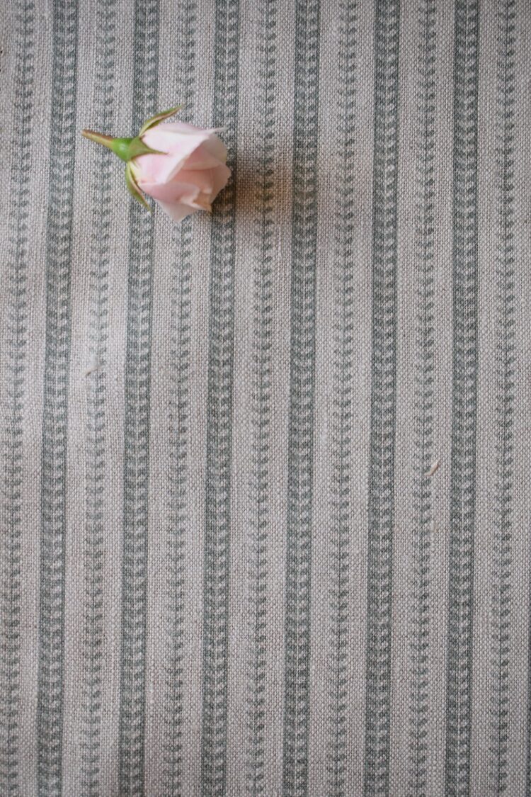 Charente Stripe ~ Faded Blue Green on Stone Linen
