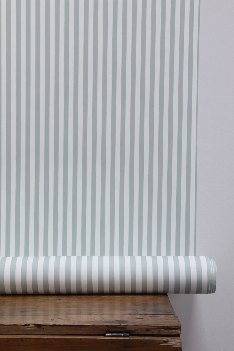 Chelsea Stripe Starling Egg Blue on White Wallpaper