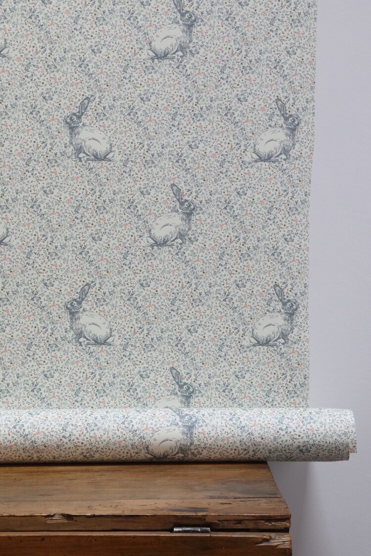 Delilah's Rabbit ~ Slate Blue and Lime Wallpaper CREAM BACKGROUND