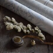 French Ticking ~ Rain on Luxurious Oyster White Herringbone Linen - Image 2