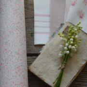 French Ticking ~ Pink Icing on Luxurious Oyster White Herringbone Linen - Image 2