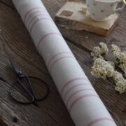 French Ticking ~ Pink Icing on Luxurious Oyster White Herringbone Linen - Image 5