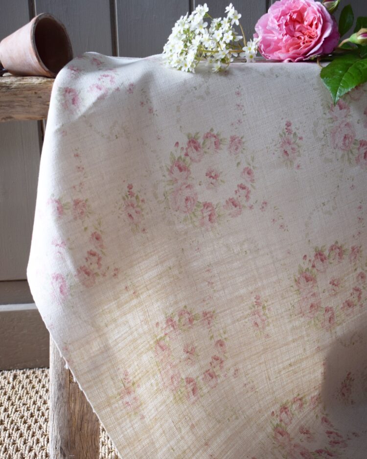 Mathilde ~ Grape and Faded Basil on Cream Linen *