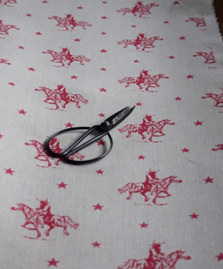 Mini Vintage Cowboys ~ Stag Red on Stone Linen