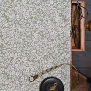 Sugar Plum Daisy Grey Green Pomme on Cream Linen