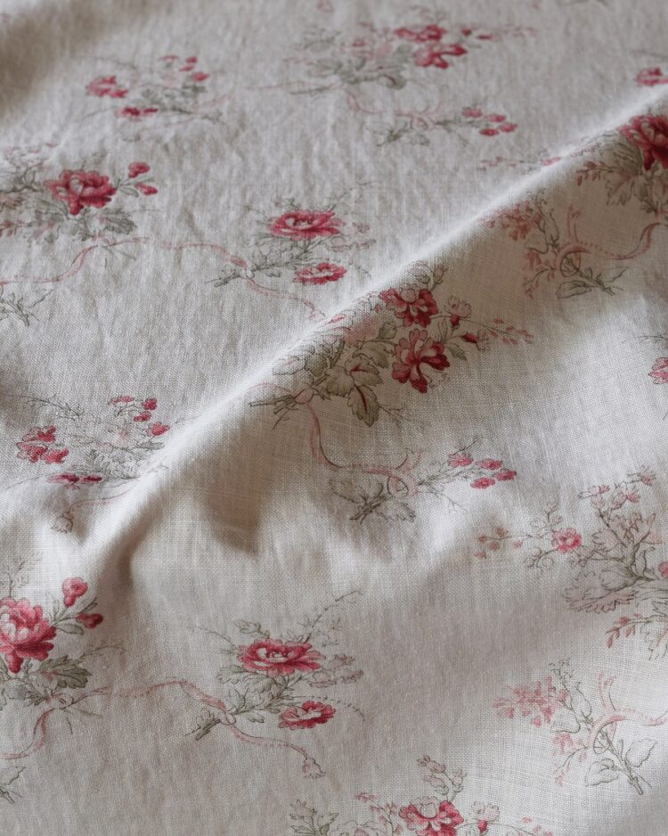 Bea in Pomegranate & Sage on Vintaged Cream Linen
