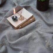 Hand Embroidered French Knot Cow Parsley on French Gray Linen IN STOCK NEXT DAY - Image 2