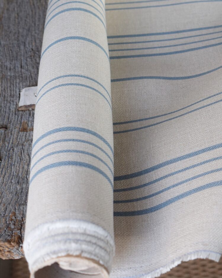 French Ticking ~ Old Blue on Smart Cream Herringbone