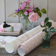 Mathilde in Pinks & Light Gray Ribbon on White Wallpaper - Image 2