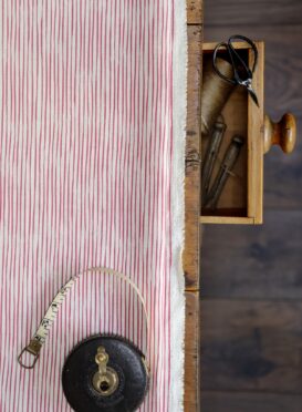 Bamboo ~ Punchy Red on Double Cream Linen (rich terracotta red)