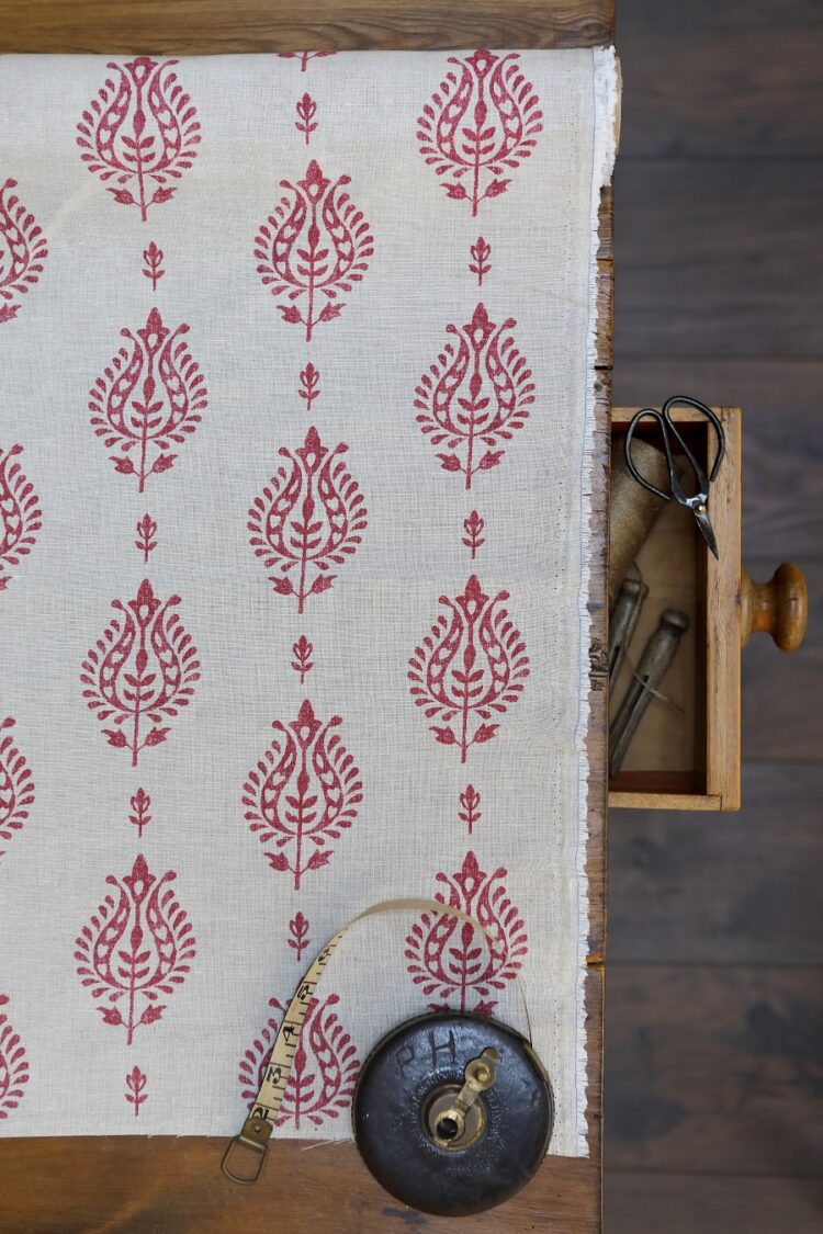 Thali ~ Dark Red on Stone Linen