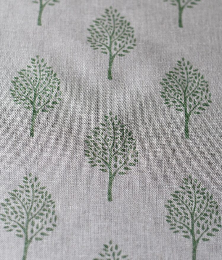 Mini Indian Trees ~ Emerald Green on Stone Linen