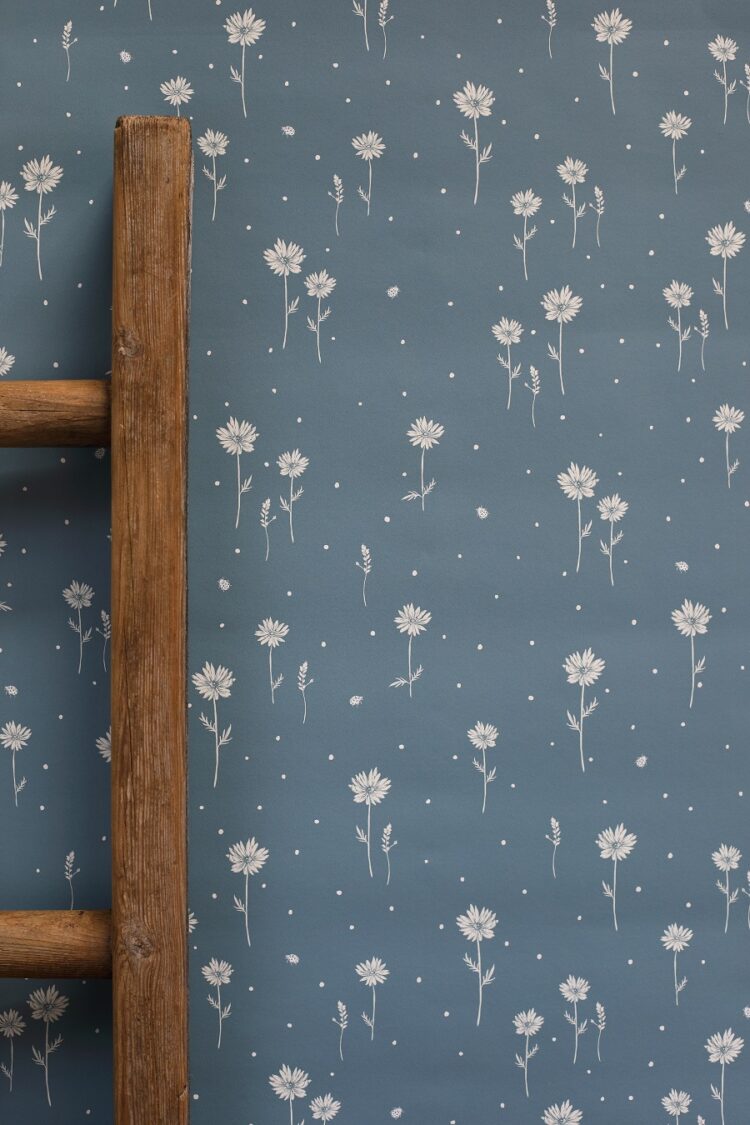 Lady Daisy Wallpaper Stone Blue