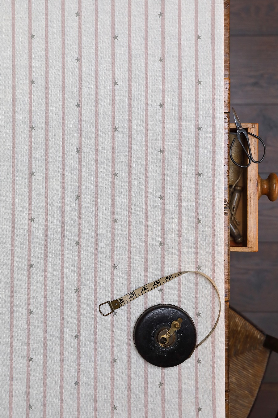 Stars and Stripes ~ Mulberry Pink & Grey on Cream Linen