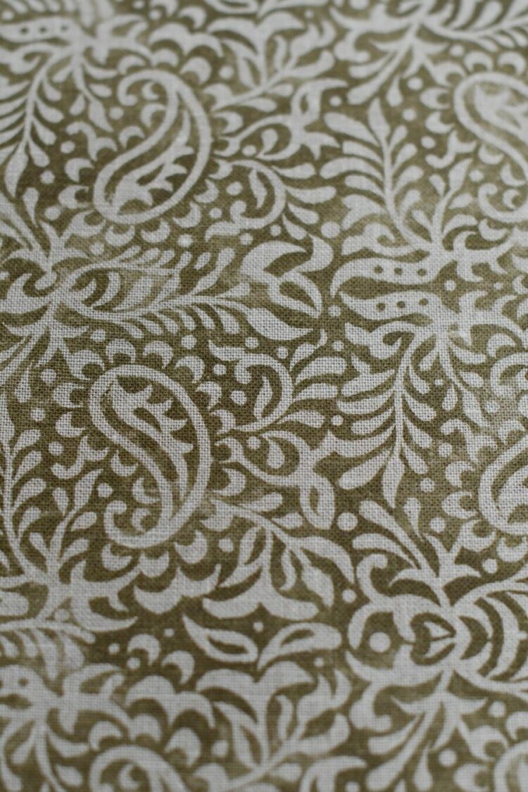 India ~ Olive Green Blotch on Stone Linen