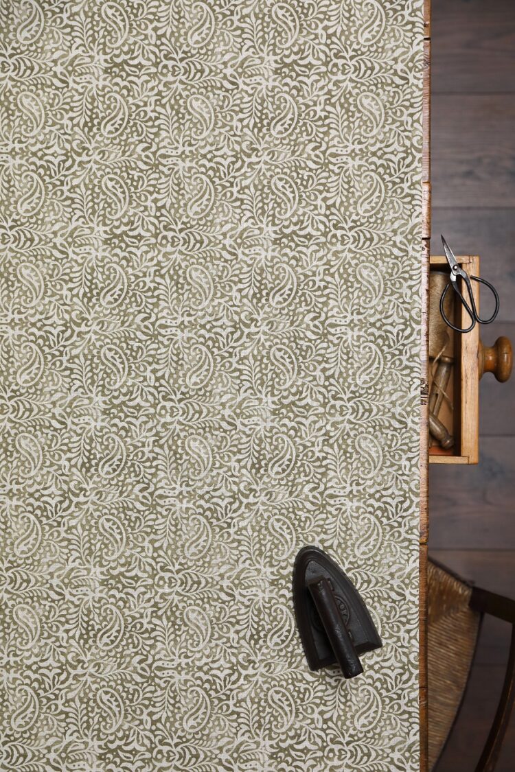 India ~ Olive Green Blotch on Stone Linen