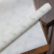 Mini Hares Soft Green on Natural Wallpaper - Image 3