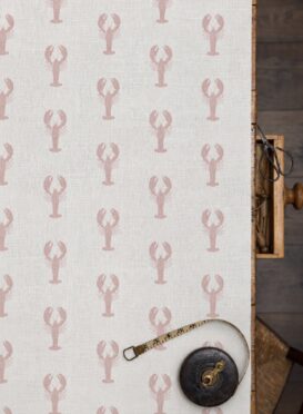 The Lobster Pot ~ Pale Pink Icing Positive on White Linen Union