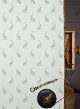 Mini Hares ~ Classic Green on Ivory Linen