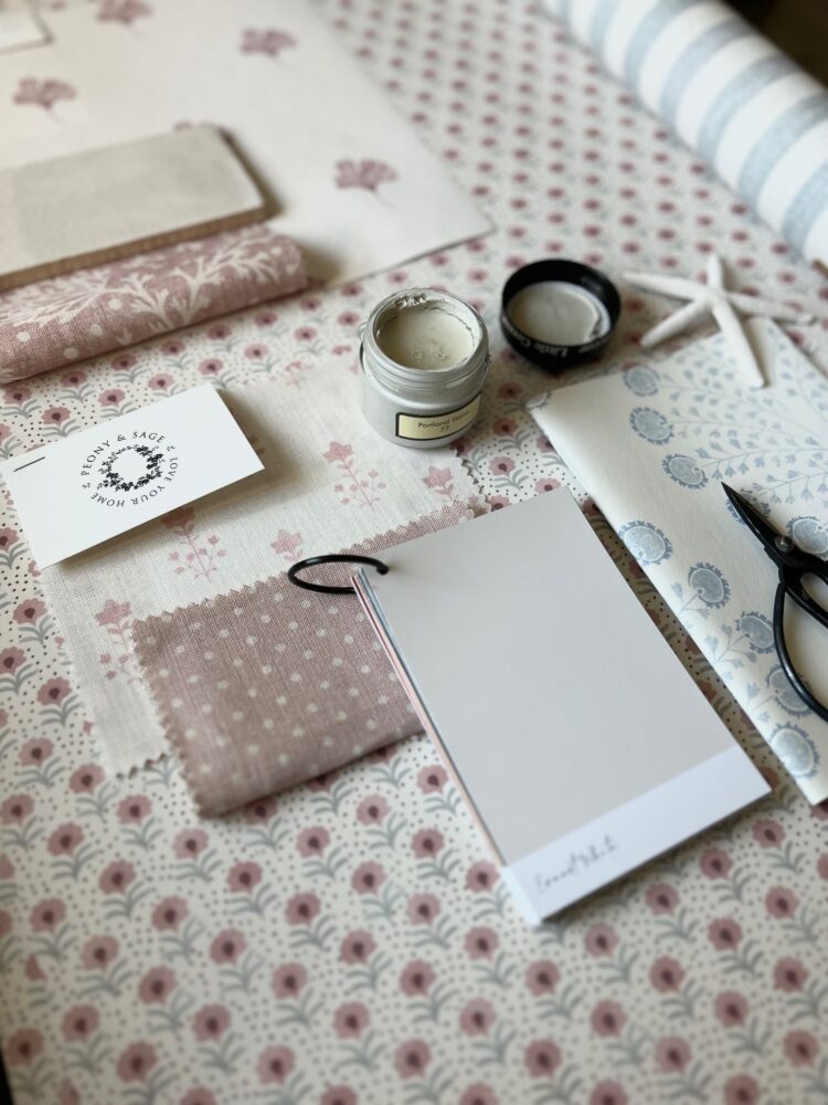 Moodboard No. 9 Petit Penny, Sagaponack Pink and Blue Bedroom Bathroom Scheme.