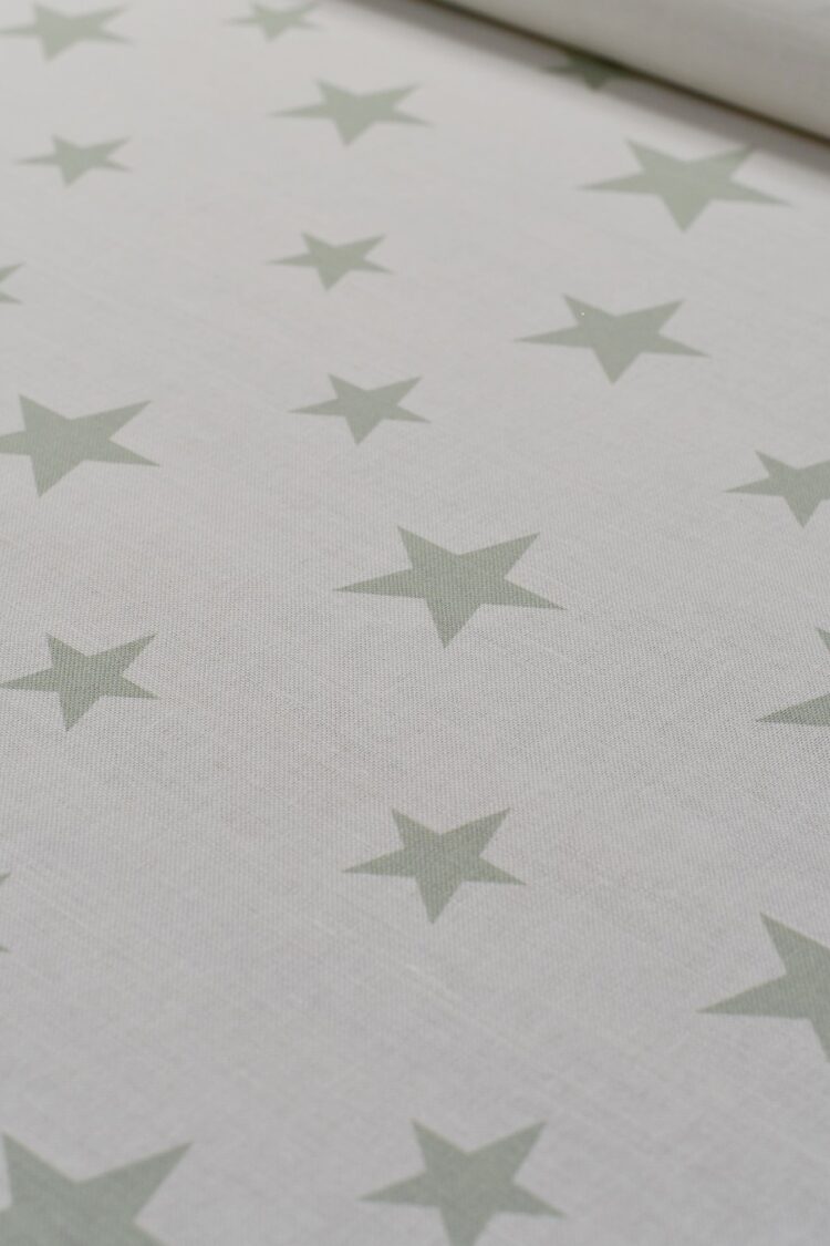 Midi Stars  ~ Soft French Green on White Linen Union