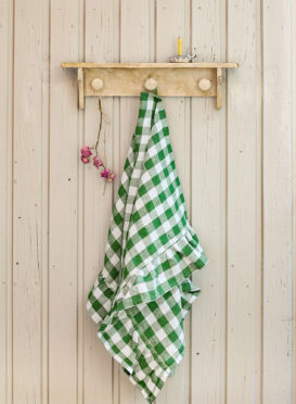 Beautiful Handmade Frilly Green Check Linen Tea Towels