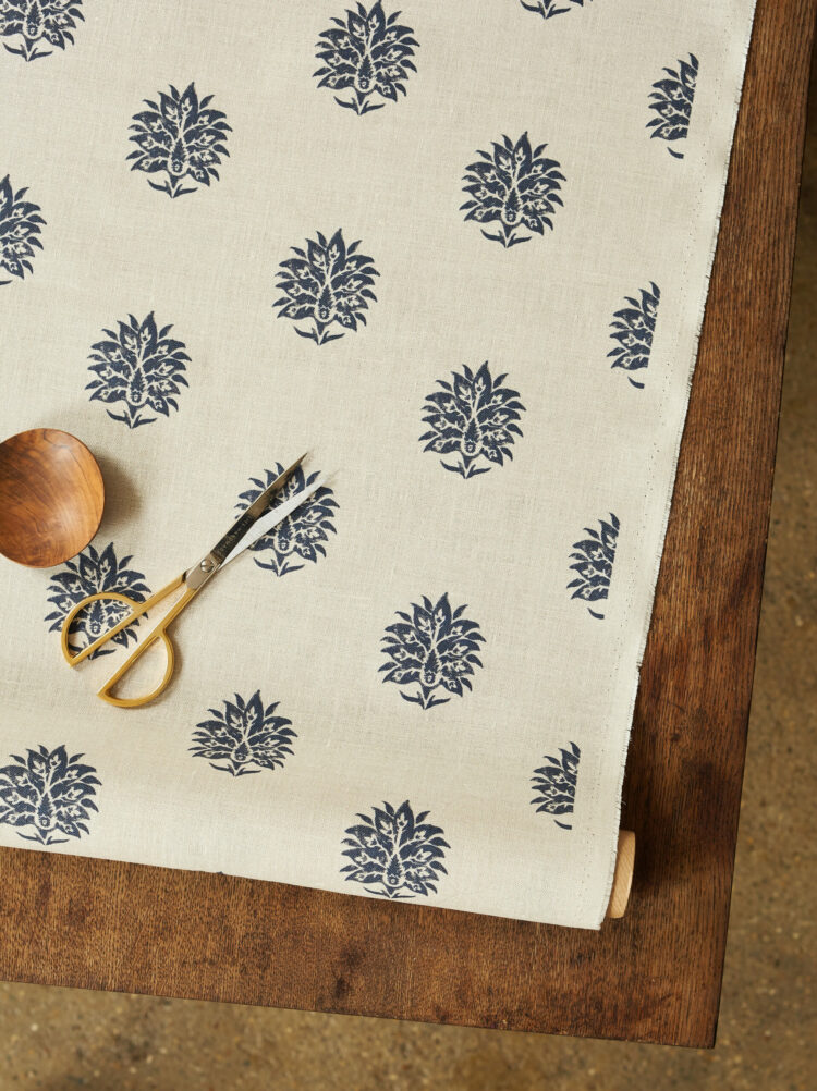 Sameera Large Inky Blue on Stone Linen