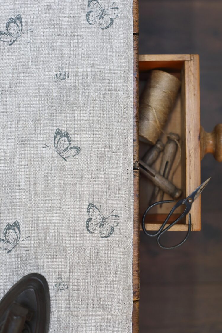Bee and Butterfly in Driftwood Grey on Dune Linen