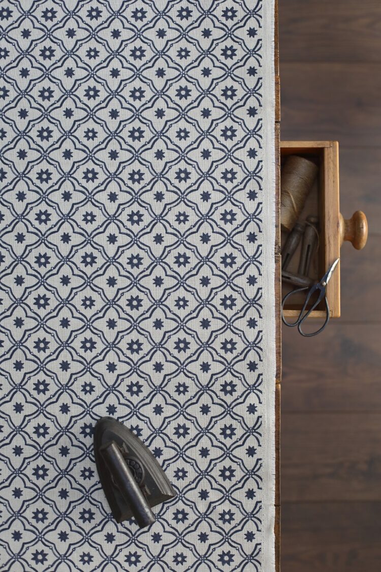 Bolonia Inky Blue On Stone Linen