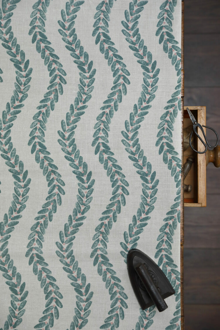 Willow Stone Blue and Chalk Pink on Stone Linen
