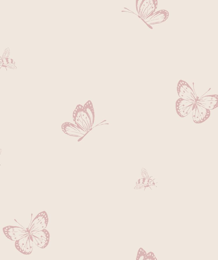 Bee and Butterfly Wallpaper Blush on Ivory