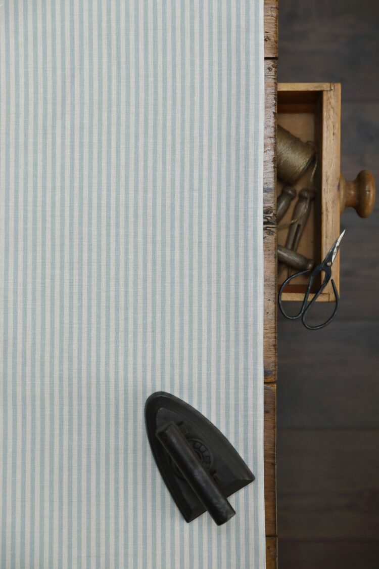 Eva Stripe ~ Danish Ribbon Blue on Cream Linen