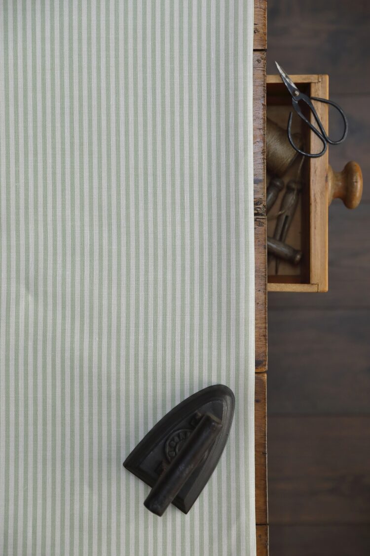 Eva Stripe ~ Pea Pod on Cream Linen