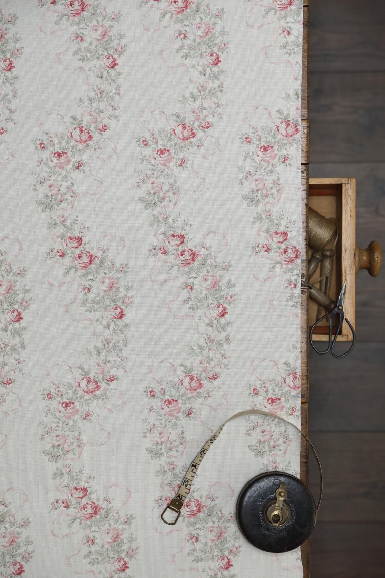 Isadora ~ Rose and Stone Grey on Cream Linen