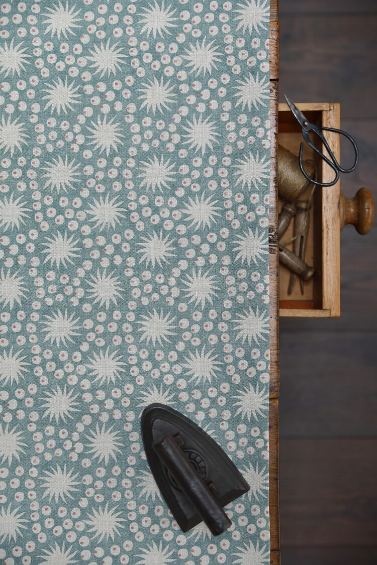 Sundance II colour Large Stone Blue and Chalk Pink Dots on Stone Linen