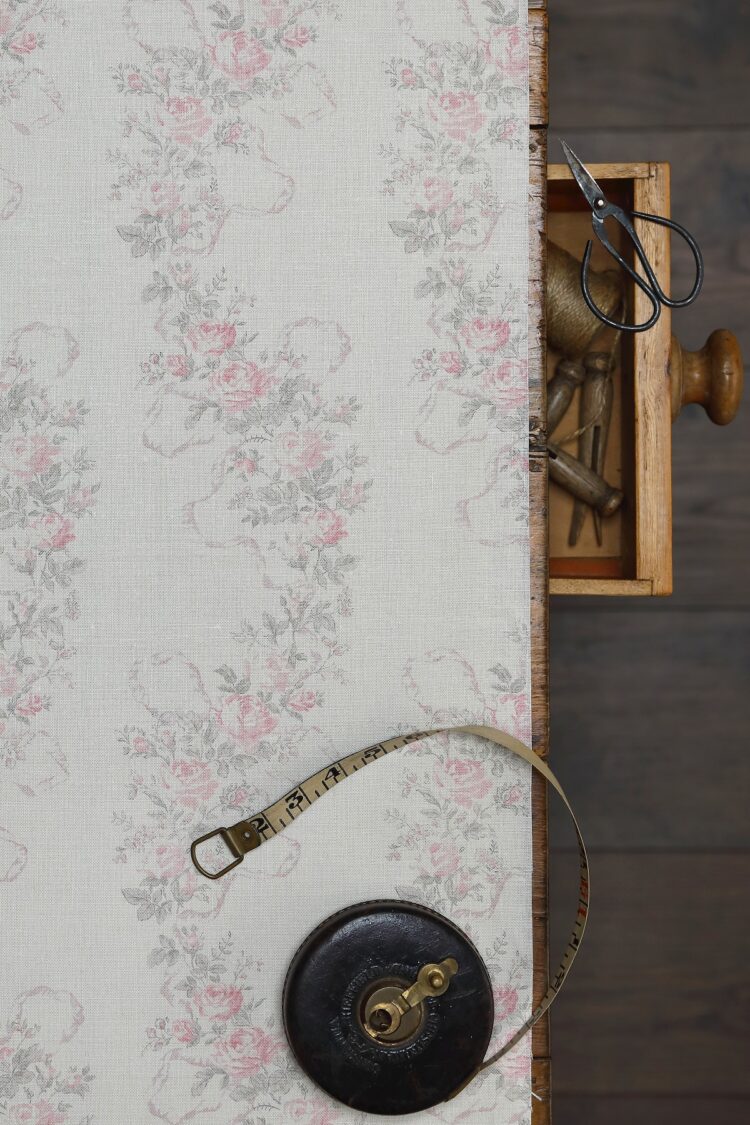 Isadora ~ Soft Pinks and Grey on Cream Linen