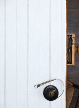 Indi Stripe Swedish Grey on Chunky White Linen Union