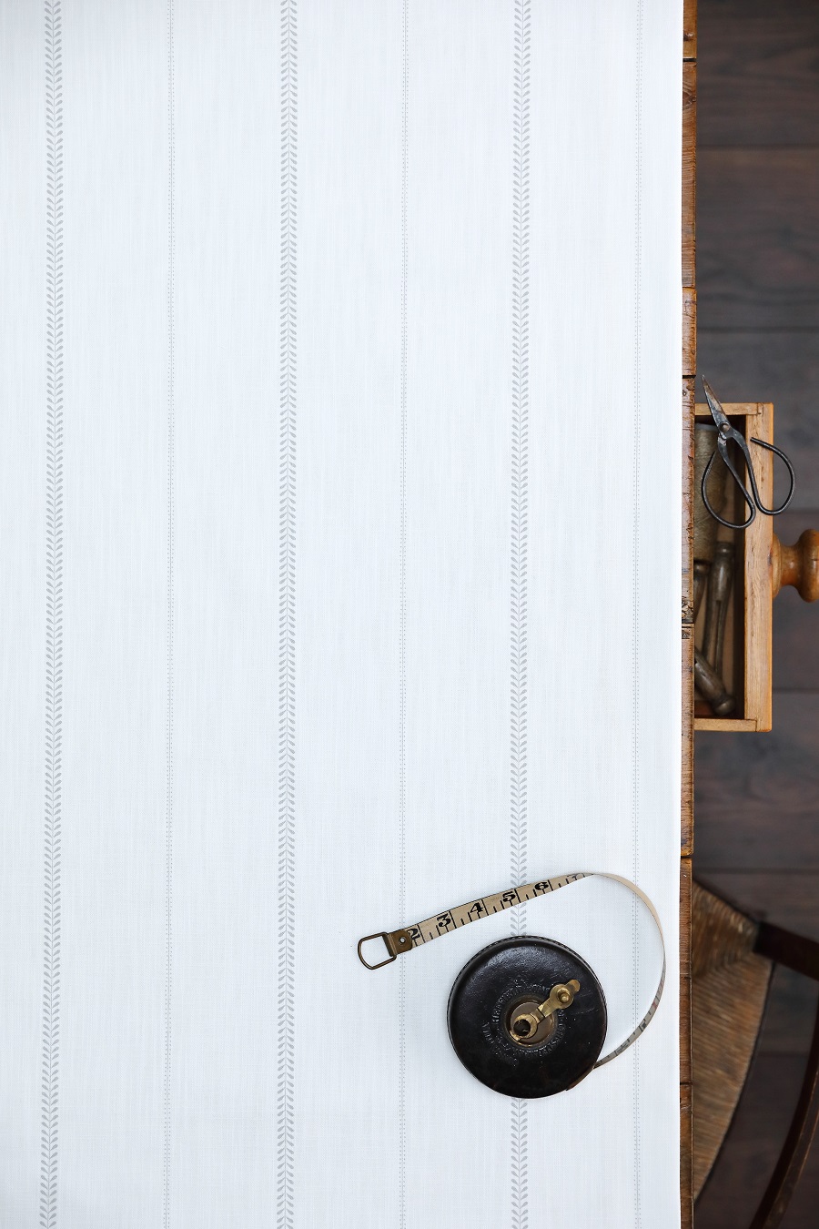 Indi Stripe Swedish Grey on Chunky White Linen Union