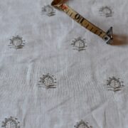 Palermo Embroidered Sprigs ~ Stone/Natural on Oyster White Linen - Image 2