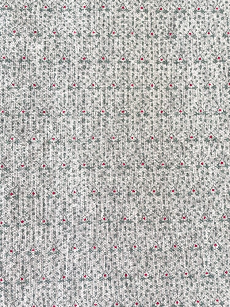 Anastasia Eucalyptus Green and Red on Ivory Linen