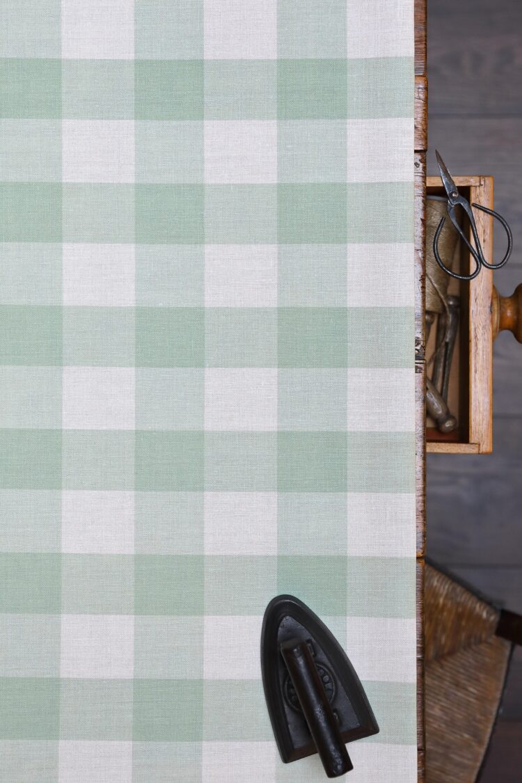 Check Large or Small ~ Soft Sagey Greens on Ivory or Cream Linen