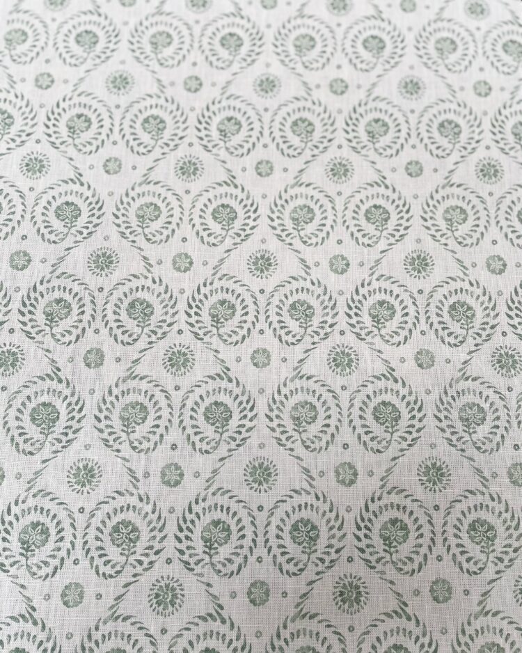 Zaatar Leaf Green on Ivory Linen