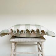 Stunning Handmade Frill Cushion in Large Sagey Green Check on Cream Linen - Image 4