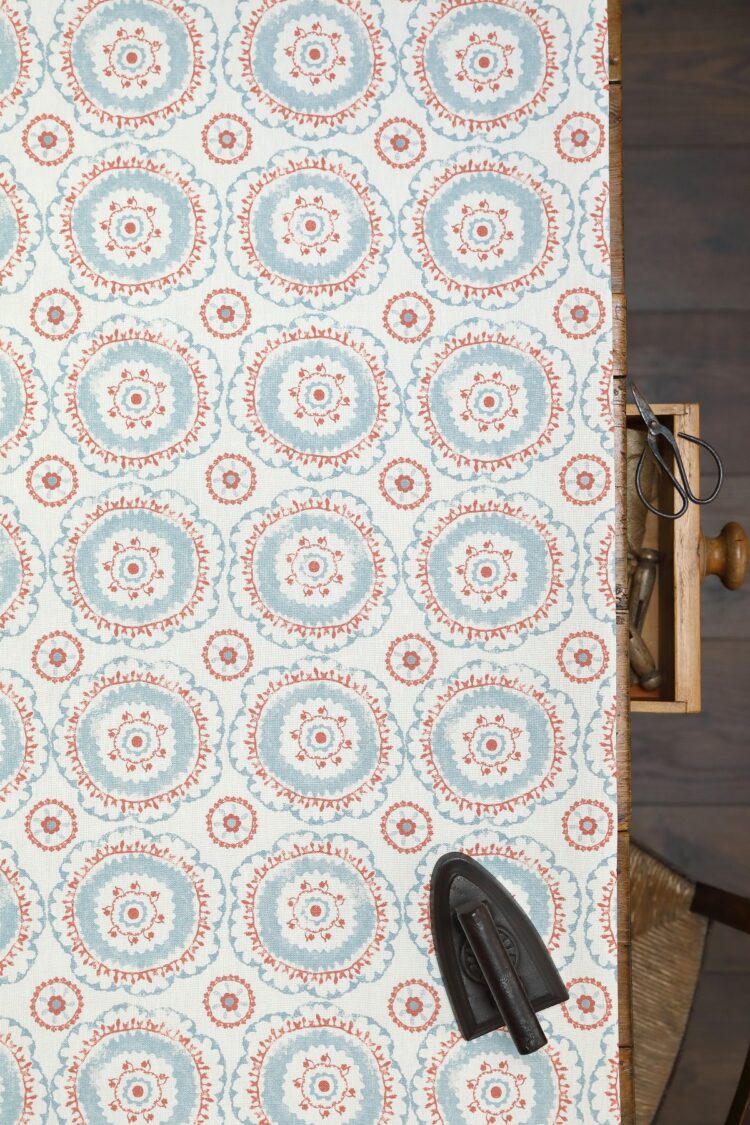 Suzanni Blue Gray & Rust on Ivory Linen