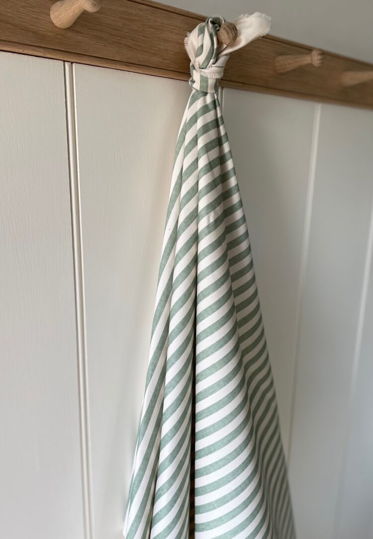 Punch + Judy Stripes on Cream Recycled Cotton ~ Jade Green