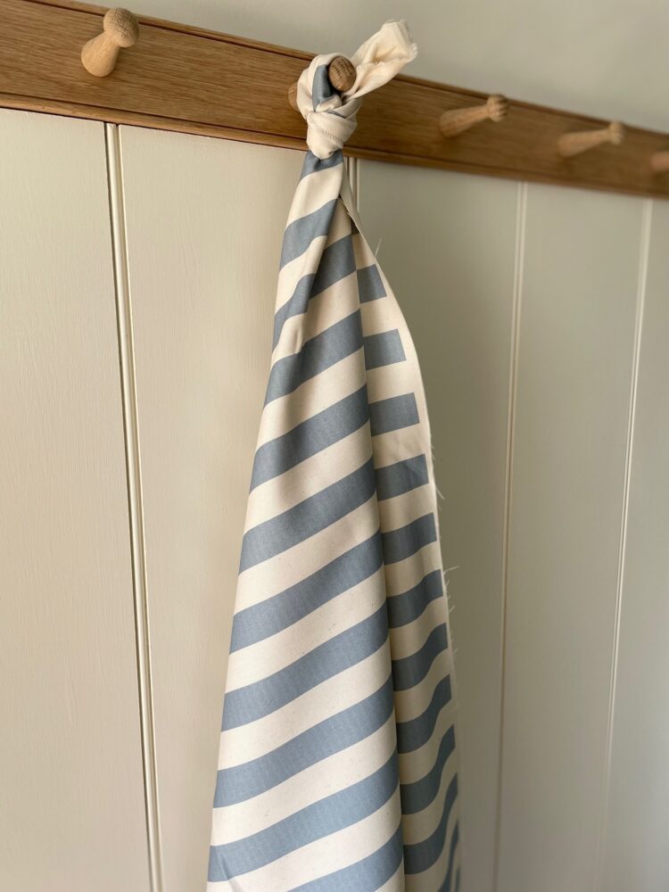 Summer Stripe {Vertical} on Cream Recycled Cotton ~ Dark Blue Gray