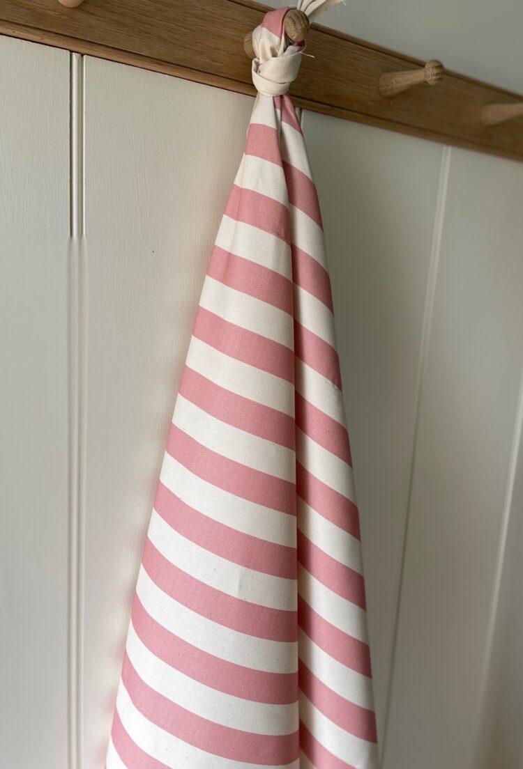 Summer Stripe {Vertical} on Cream Recycled Cotton ~ Chalk Pink