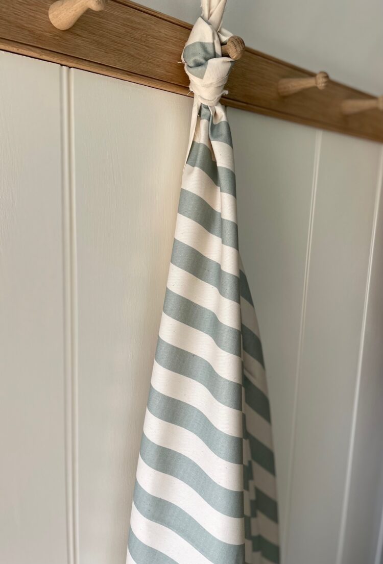 Summer Stripe {Vertical} on Cream Recycled Cotton ~ Eucalyptus Green