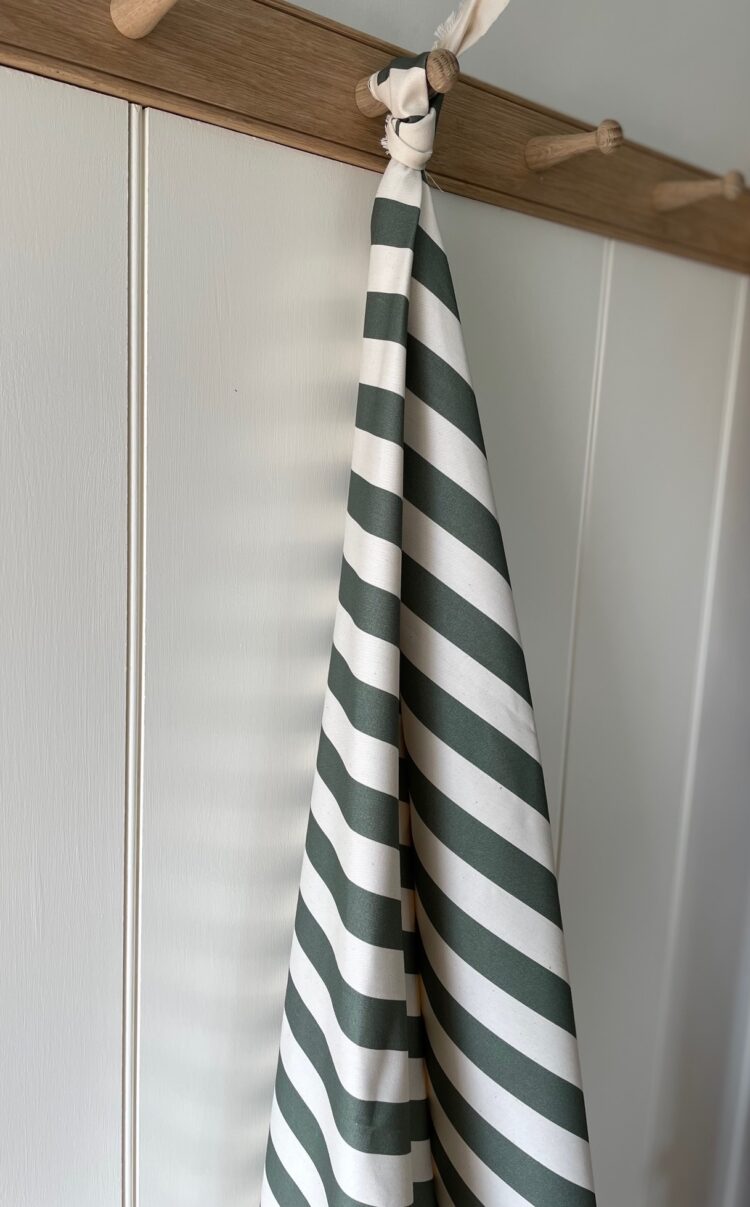 Summer Stripe {Vertical} on Cream Recycled Cotton ~ Olive