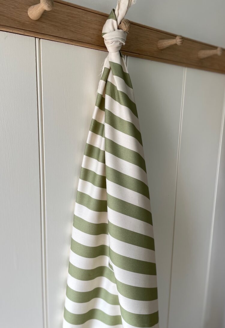 Summer Stripe {Vertical} on Cream Recycled Cotton ~ Weathered Green